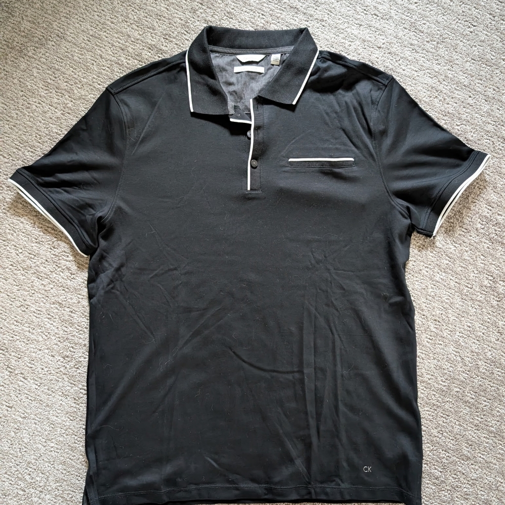 Calvin Klein Men's Polo Shirt in Black with White Accents